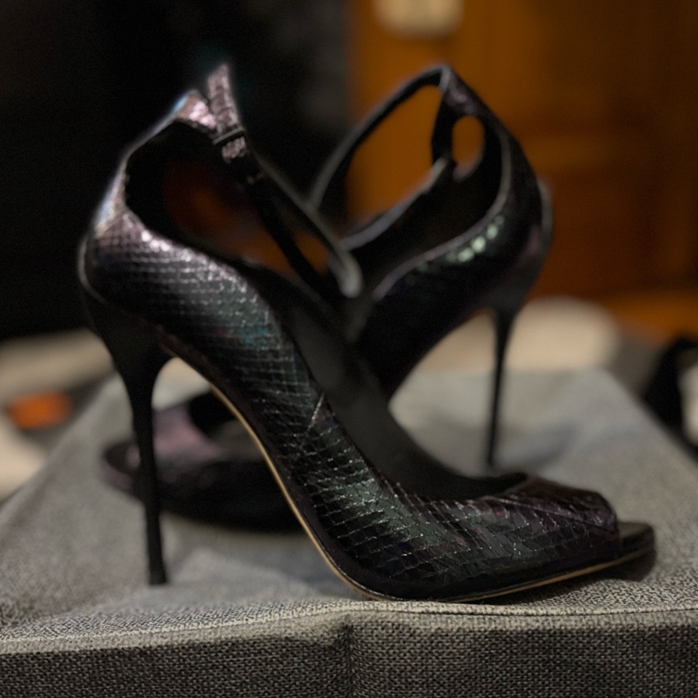 These no longer fit, they’re a reptile look w ankle straps they look iridescent